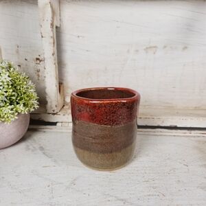 Small Vintage Tri Colored Stoneware Signed Studio Pottery Vase | Rustic Vessel